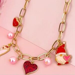 Betsy Johnson Gold and Pink Charm Necklace with Heart and Love Theme 🫶